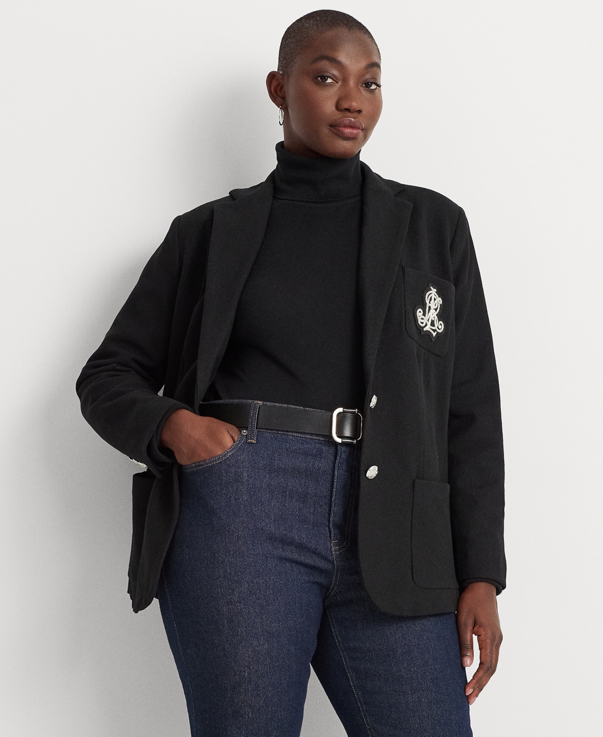 Shop Lauren Ralph Lauren Plus Size Jacquard Blazer In Polo Black