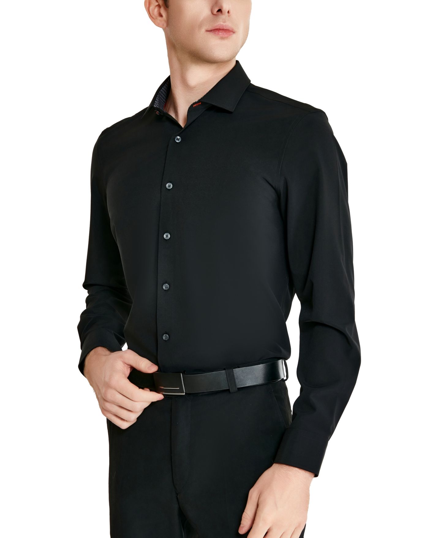 Мужская рубашка Tallia Slim-Fit Solid Poplin Dress Shirt, цвет: Чёрный — фото 6