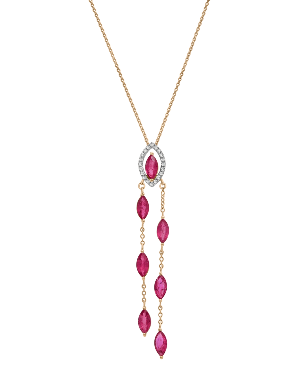 Macy's Ruby (2-1/3 Ct. T.w.) & Diamond (1/10 Ct. T.w.) Navette Dangling Chain 18" Pendant Necklace In 14k G