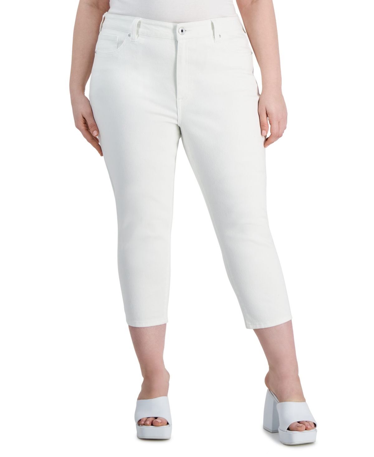 Celebrity Pink Trendy Plus Size Mid-rise Skinny Cropped Jeans In White
