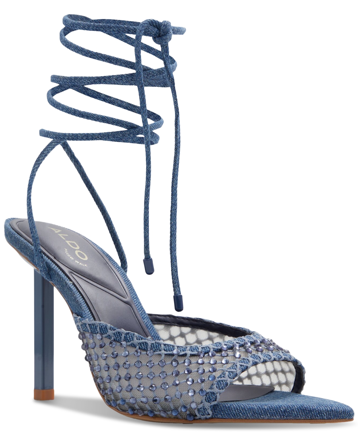 Women's Jessamine Rhinestone Tie-Up Stiletto Dress Sandals - Mesh Medium Blue