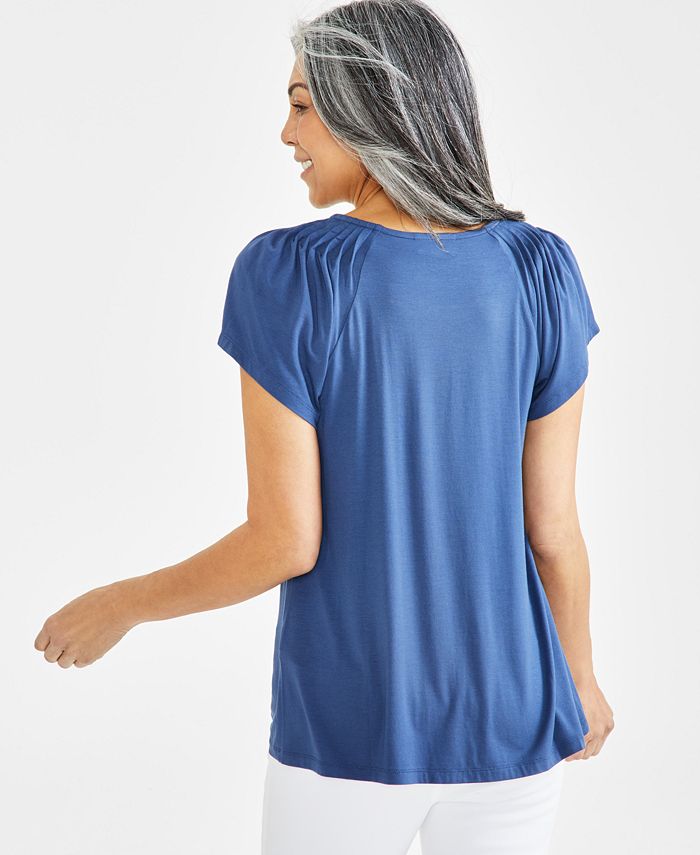 Style Co Women s Pleated Neck Short Sleeve Top Created for