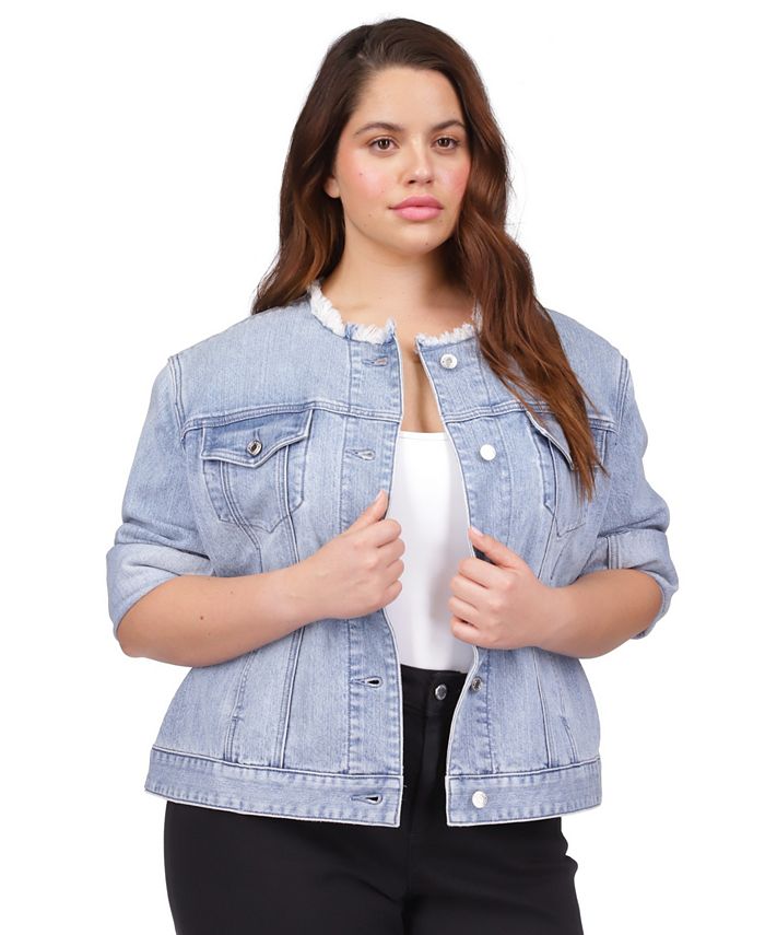 Michael Kors Michael Kors Plus Size Collarless Frayed Denim Jacket Macy's