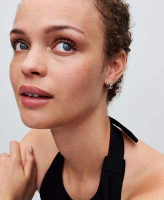 Sterling Silver Crossover Pave Hoop Earrings