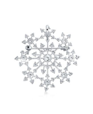Large Frozen Winter Holiday Party CZ Pave Cubic Zirconia Scarf Christmas Statement Snowflake Brooch Pin Brass