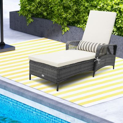 Outdoor Chaise Lounge Chair Recliner with 6-Level Backrest Cushion and Pillow