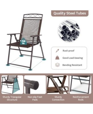 Set of 4 Patio Folding Sling Chairs Steel Camping Deck