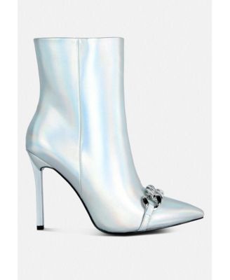 Womens Firefly Metallic Chain Embellished Stiletto Ankle Boots