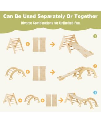 2-in-1 Wooden Kids Climber Toys with Triangle Arch Ramp