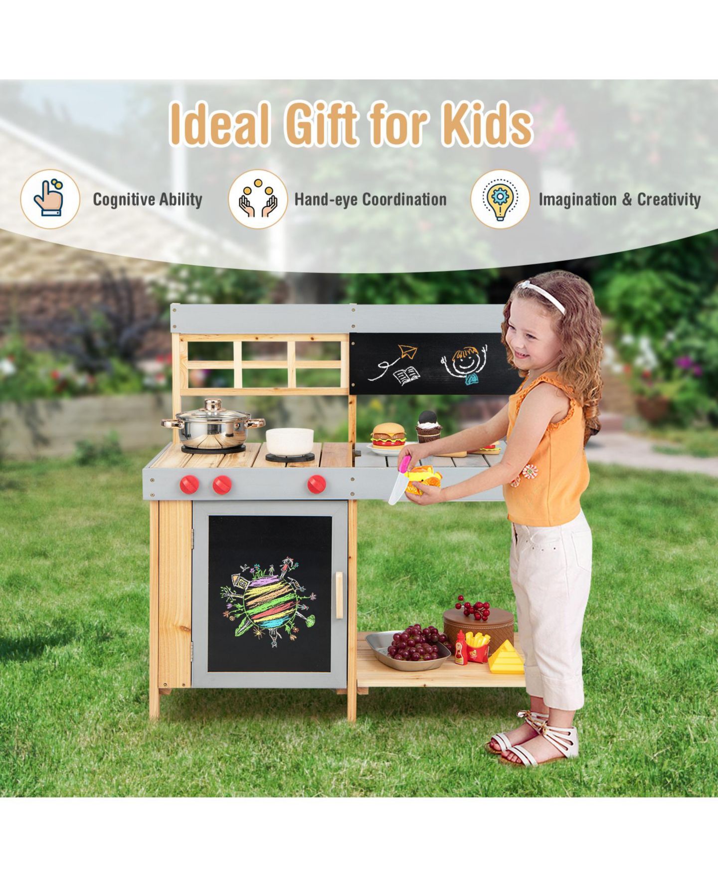 Детская игрушка INOLAIT Outdoor Mud Kitchen with Detachable Water Box, 1-Piece Playset, Ages 3+ — фото 8
