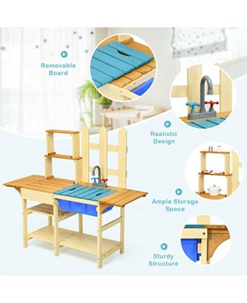 Kid's Outdoor Wooden Pretend Cook Kitchen Playset Toy