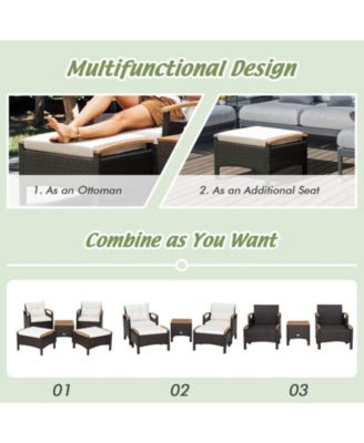 5 Pieces Patio Conversation Set with Cushions Coffee Table and 2 Ottomans