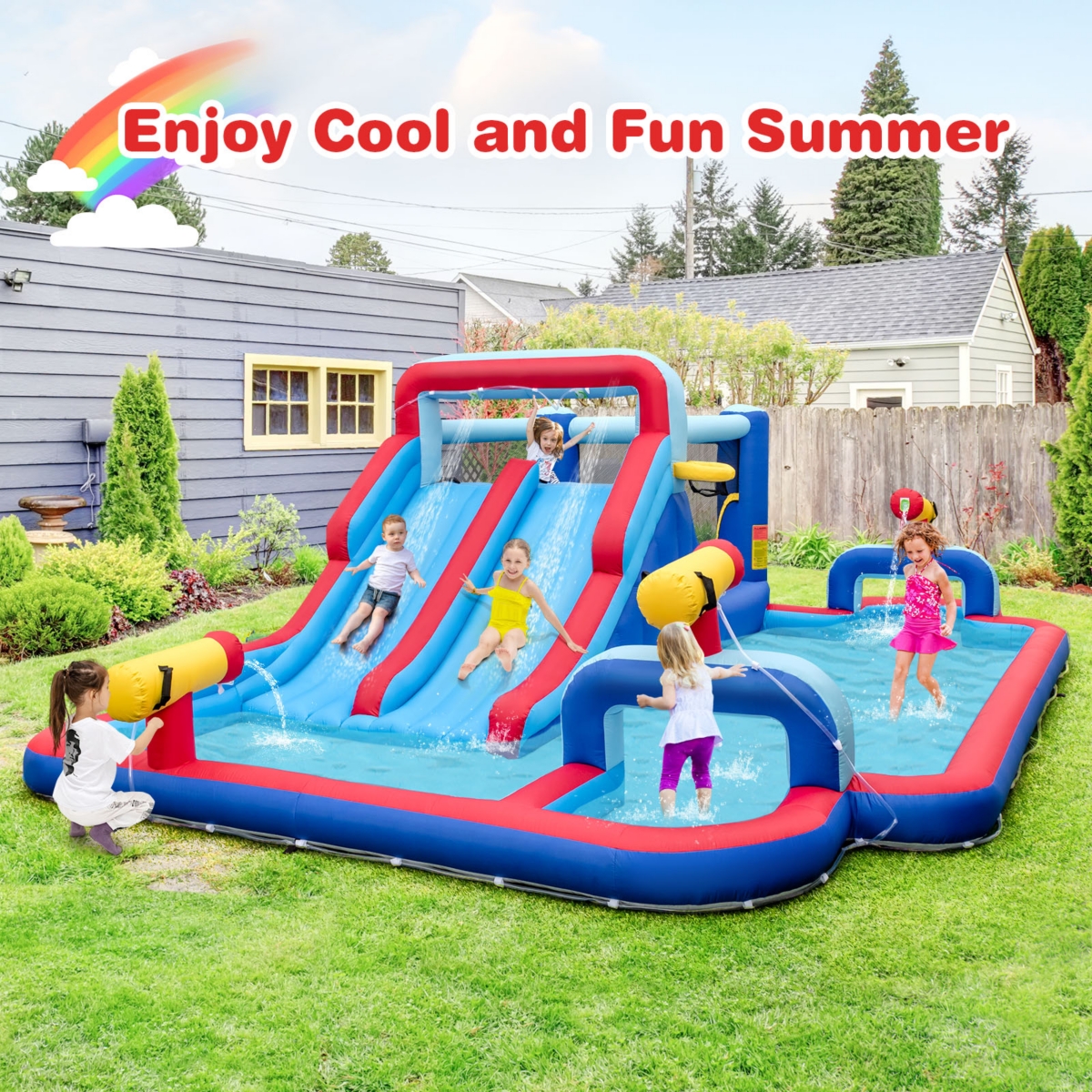 Inolait Inflatable Water Slide Park for Kids Backyard Outdoor Fun (without Blower)