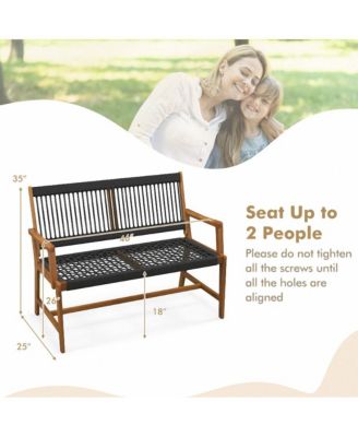 Outdoor Acacia Wood Bench with Backrest and Armrests