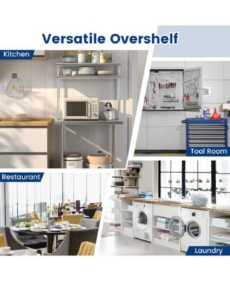 36 x 12 Inch Kitchen Stainless Steel Overshelf with Adjustable Lower Shelf