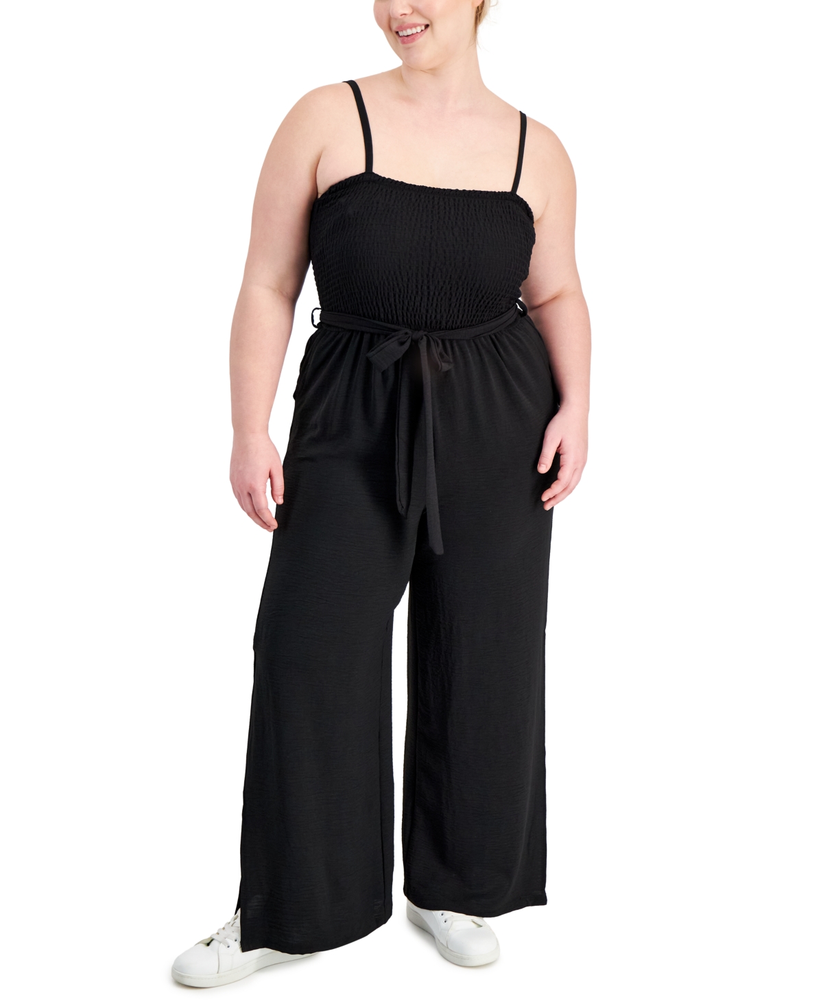 Trendy Plus Size Smocked Spaghetti-Strap Jumpsuit - Beetroot Pink