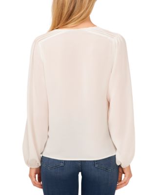 Women's Circular Trim Pin-Tuck Long Sleeve Top
