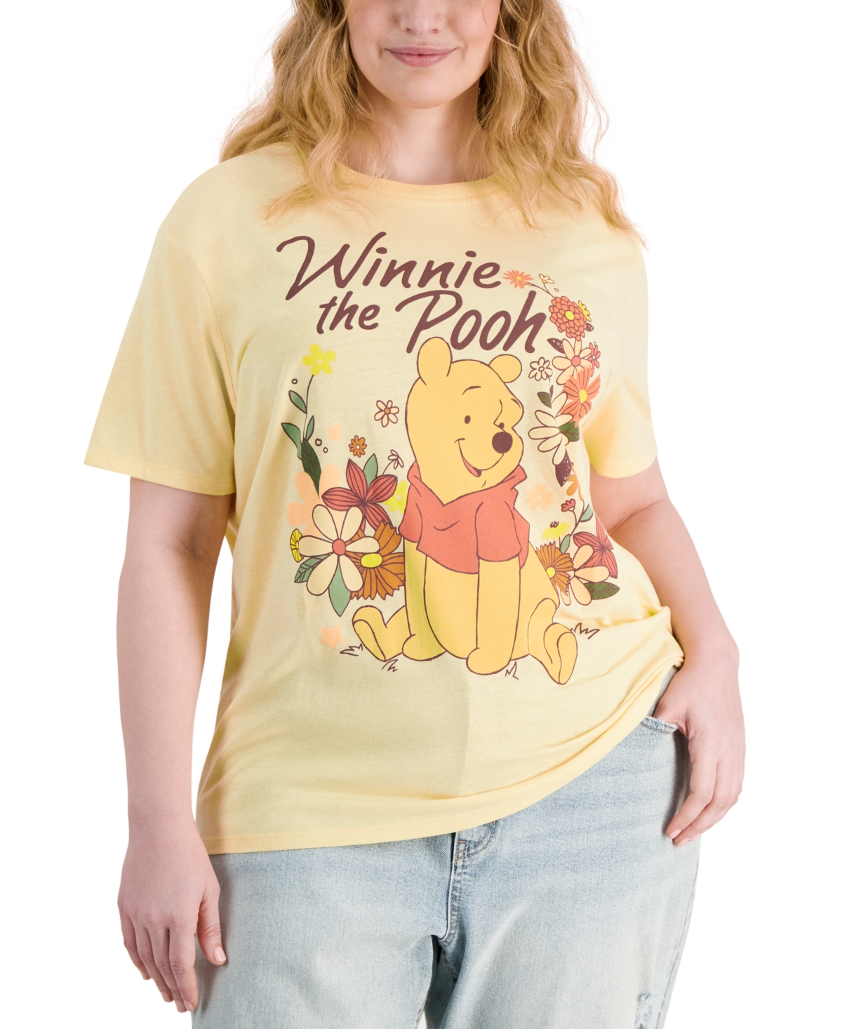 Trendy Plus Size Winne-the-Pooh Floral Tee - Pale Banana