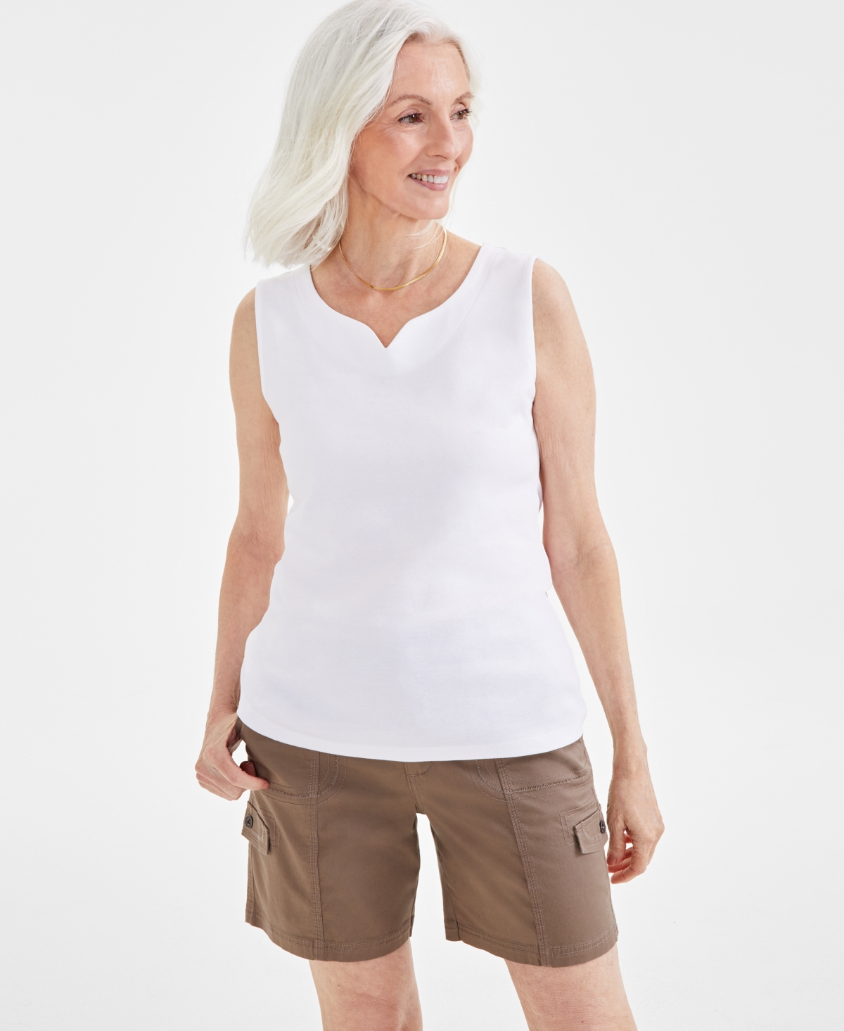 Style & Co Women's Sweetheart-neck Sleeveless Top, Created For Macy's In Bright White