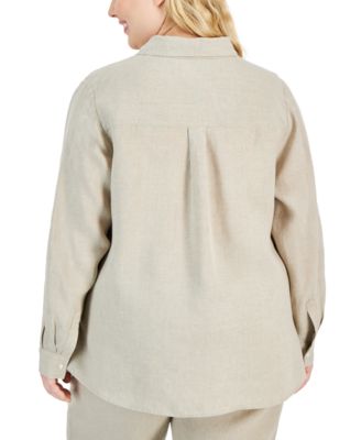 売れ筋商品|||チャータークラブ カットソー トップス レディース Plus Size 100% Linen Roll-Tab Shirt, Exclusively at Macy's Flax Charter Club Plus Size 100% Linen Roll-Tab Shirt