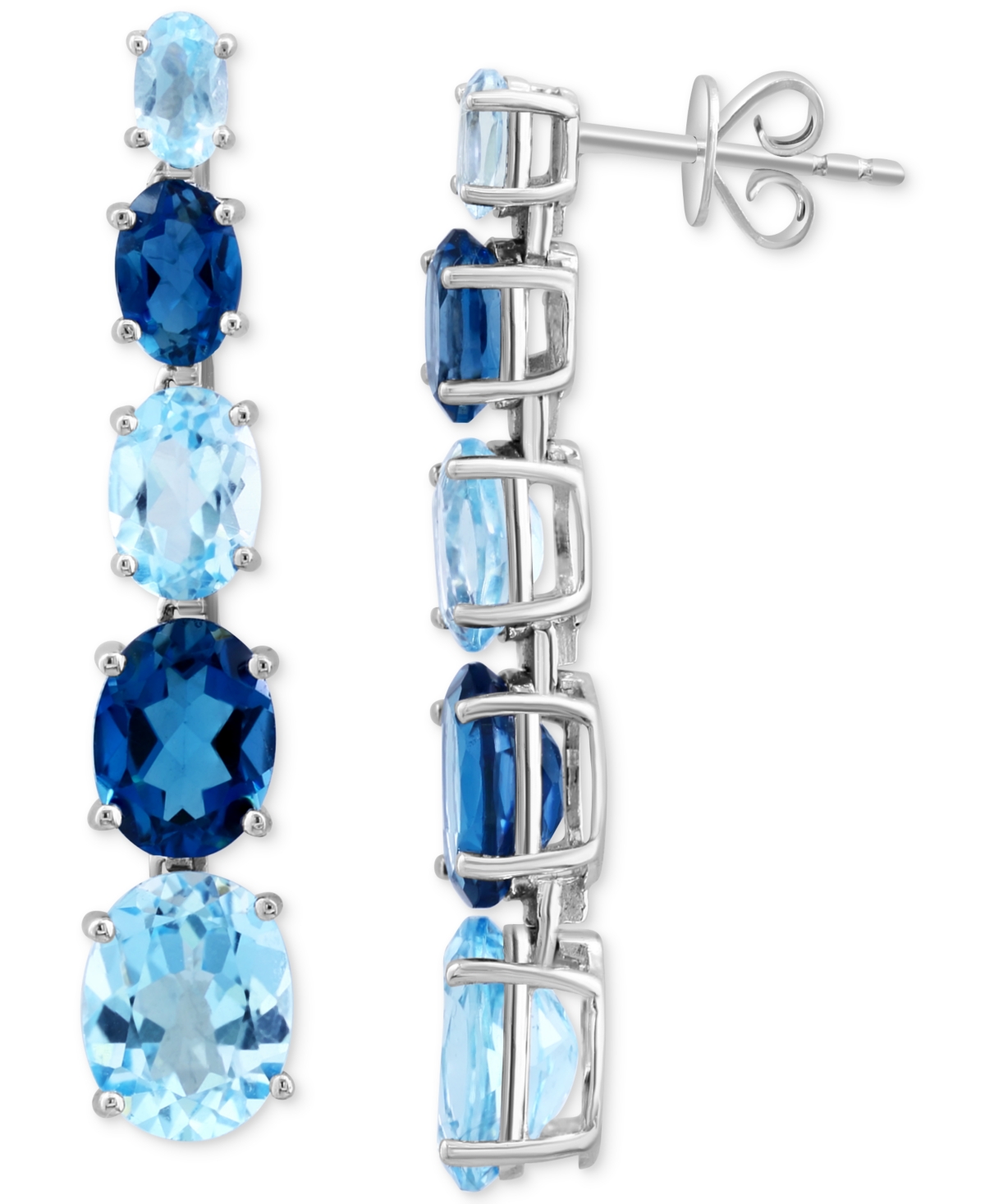 Shop Effy Collection Effy Multi Blue Topaz Linear Drop Earrings (11-7/8 Ct. T.w.) In 14k White Gold