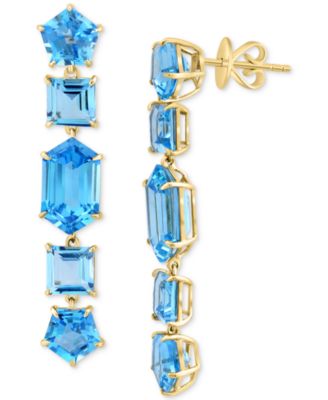 EFFY Collection - Blue Topaz Mixed Cut Linear Drop Earrings (17-1/2 ct. t.w.) in 14k Gold