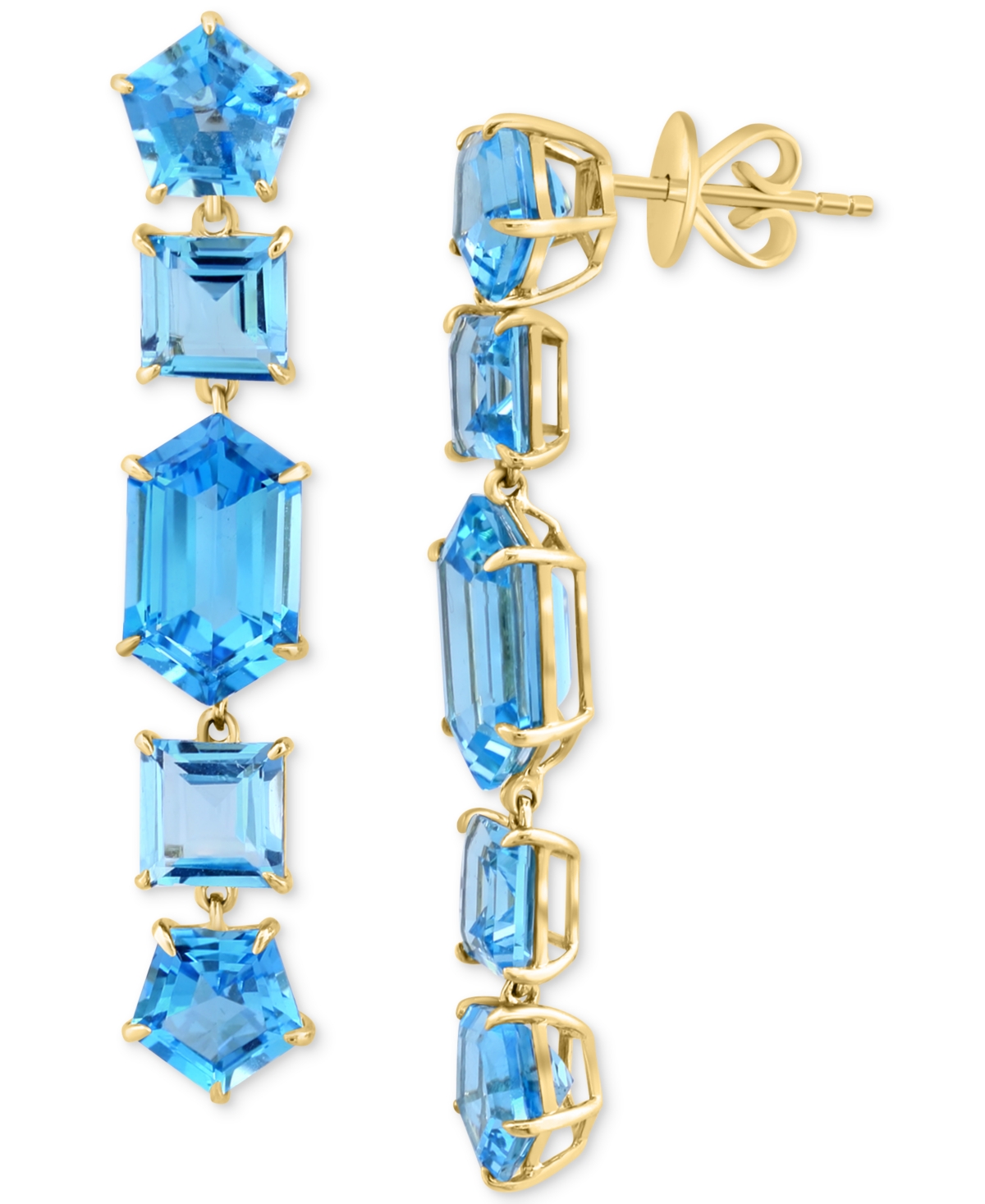 Effy Collection Effy Blue Topaz Mixed Cut Linear Drop Earrings (17-1/2 Ct. T.w.) In 14k Gold