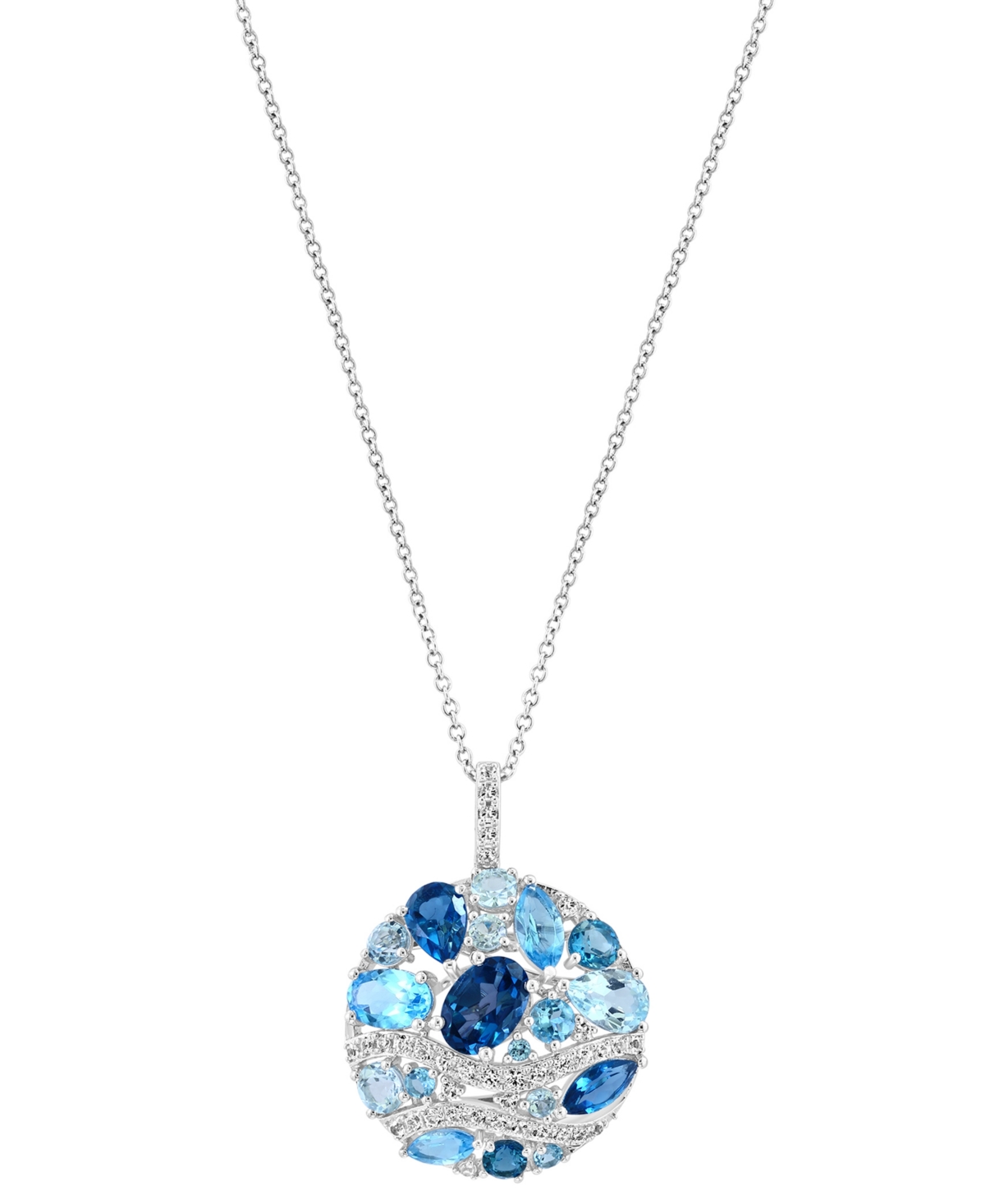 Shop Effy Collection Effy Multi-gemstone Mixed-cut Cluster Disc 18" Pendant Necklace (5-5/8 Ct. T.w.) In 14k White Gold