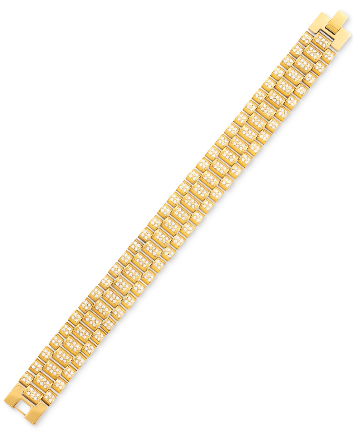 Shop Legacy For Men By Simone I. Smith Men's Crystal Watch Link Bracelet In Gold-tone Ion-plated Stainless Steel