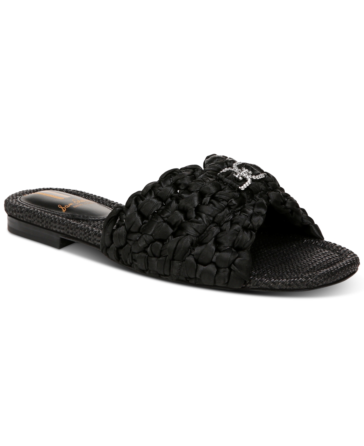 Women's Bridget Embellished Knotted Slide Flat Sandals - Black Satin