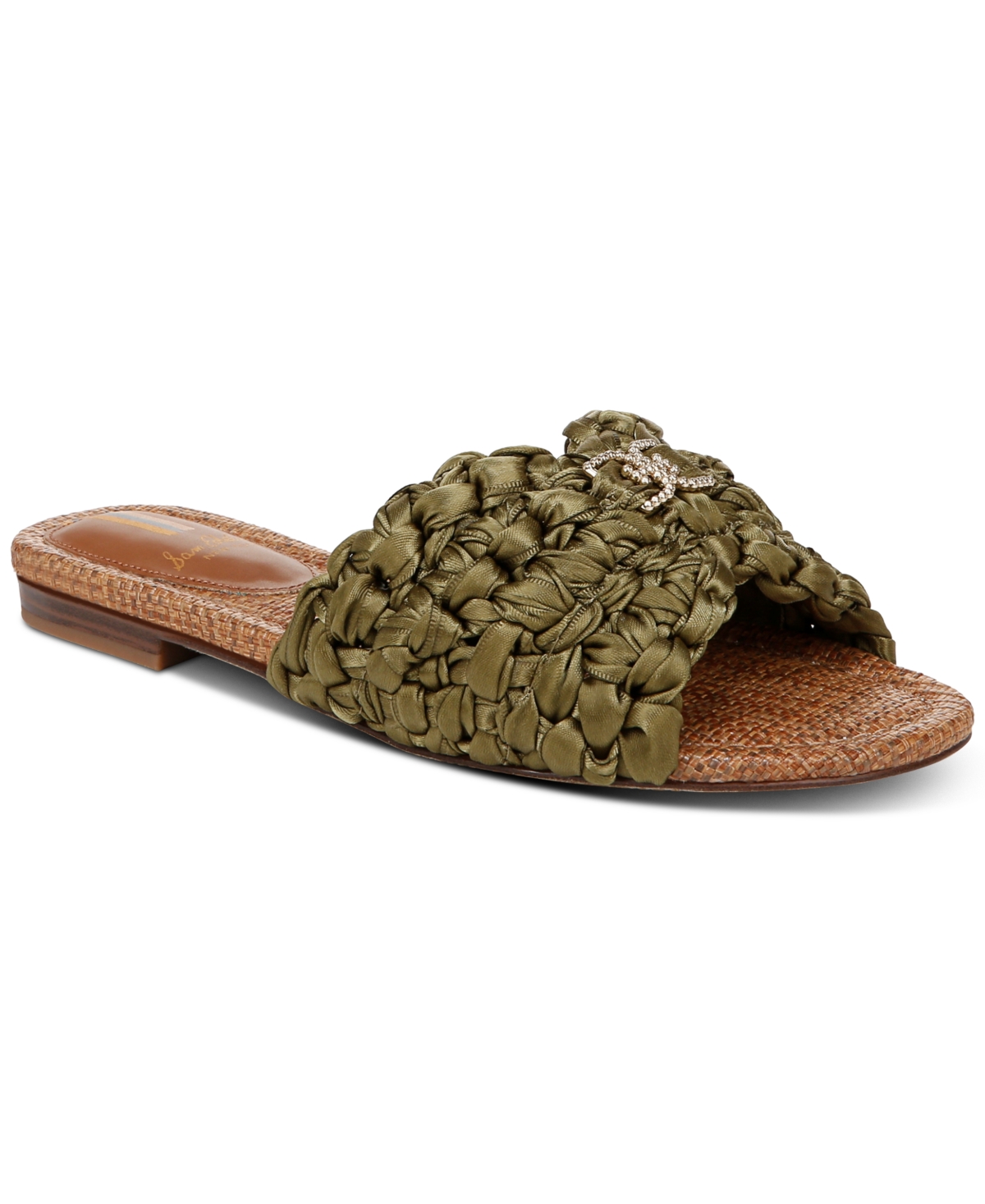 Shop Sam Edelman Women's Bridget Embellished Knotted Slide Flat Sandals In Moss Green Silk