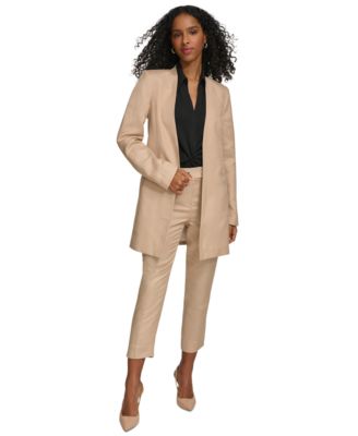 Shop Calvin Klein Womens Linen Blend Topper Jacket Slim Leg Ankle Pants In Nomad