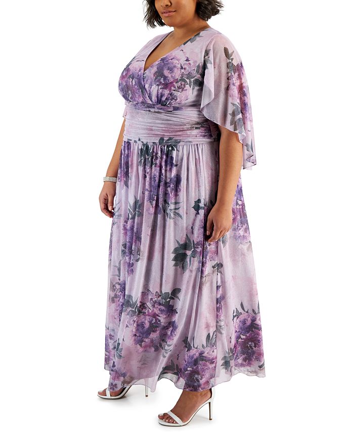 SL Fashions Plus Size Printed Glitter Cape-Overlay Dress - Macy's
