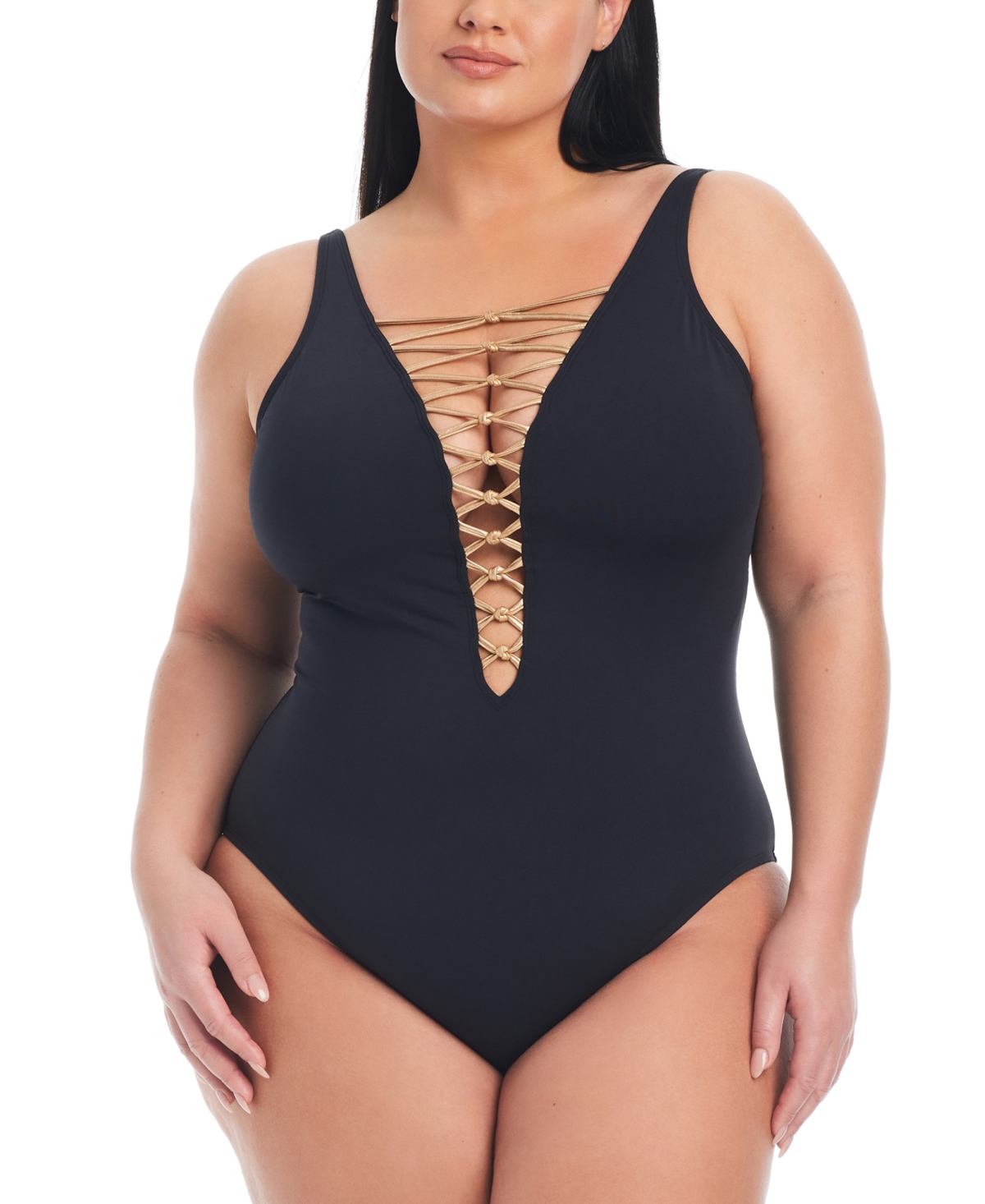 Bleu By Rod Beattie Plus Size Lets Get Knotty One-piece Swimsuit In Black,rose Gold