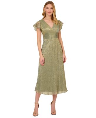 adrianna papell women's knit and mesh midi dress Adrianna Papell Women's V-Neck Crinkle Mesh Midi Dress