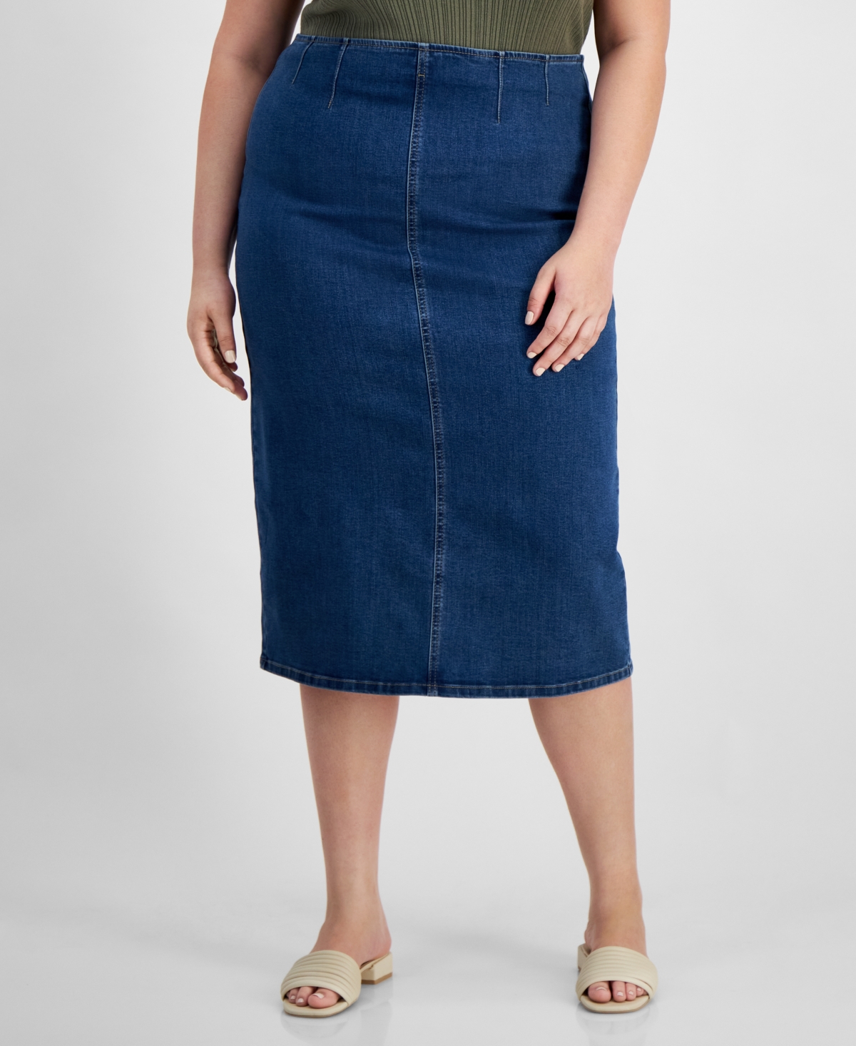 Shop And Now This Trendy Plus Size Denim Midi Skirt, Created For Macy's In Alexiou