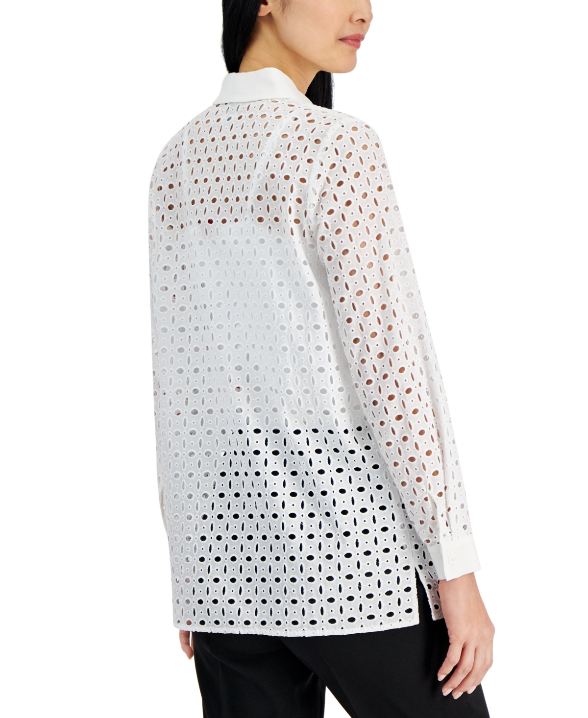 Anne Klein Women's Linen-Blend Eyelet Shirt