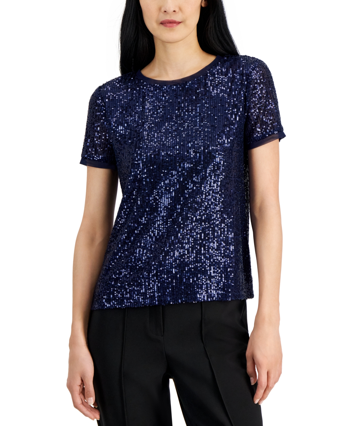 Shop Anne Klein Women's Sequined T-shirt In Distant Mo