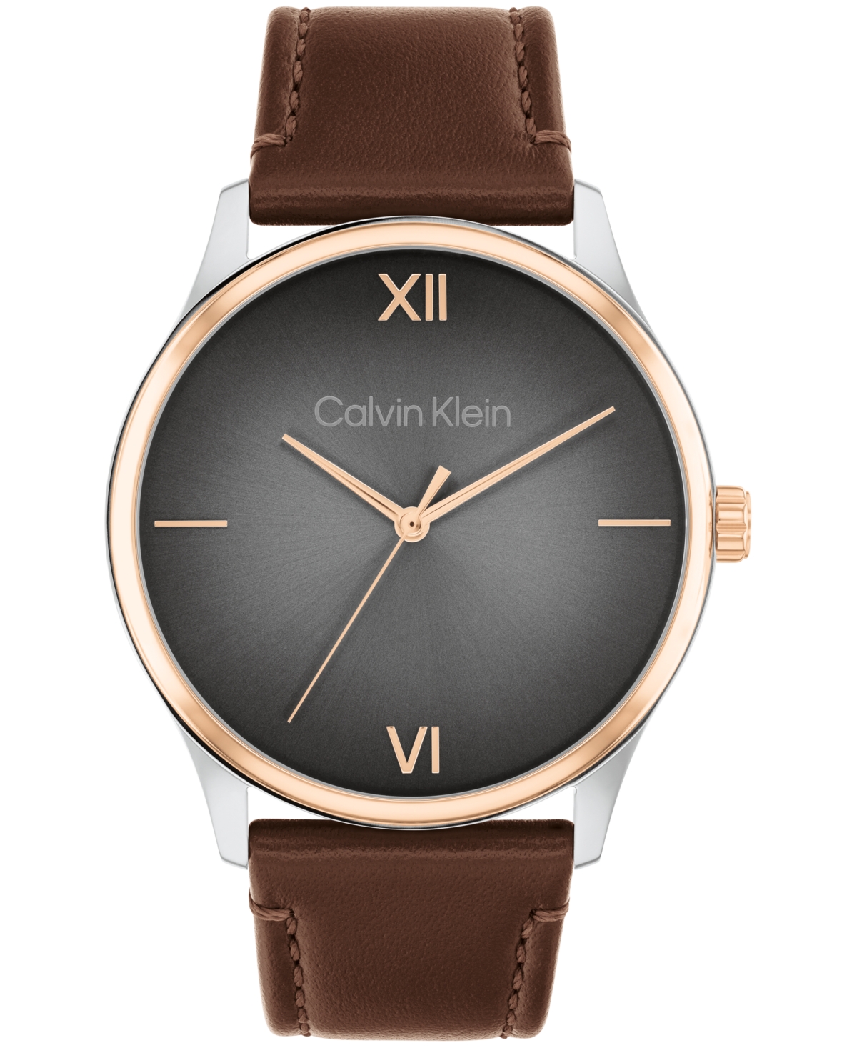 Calvin Klein Men's Ascend Brown Leather Strap Watch 43mm