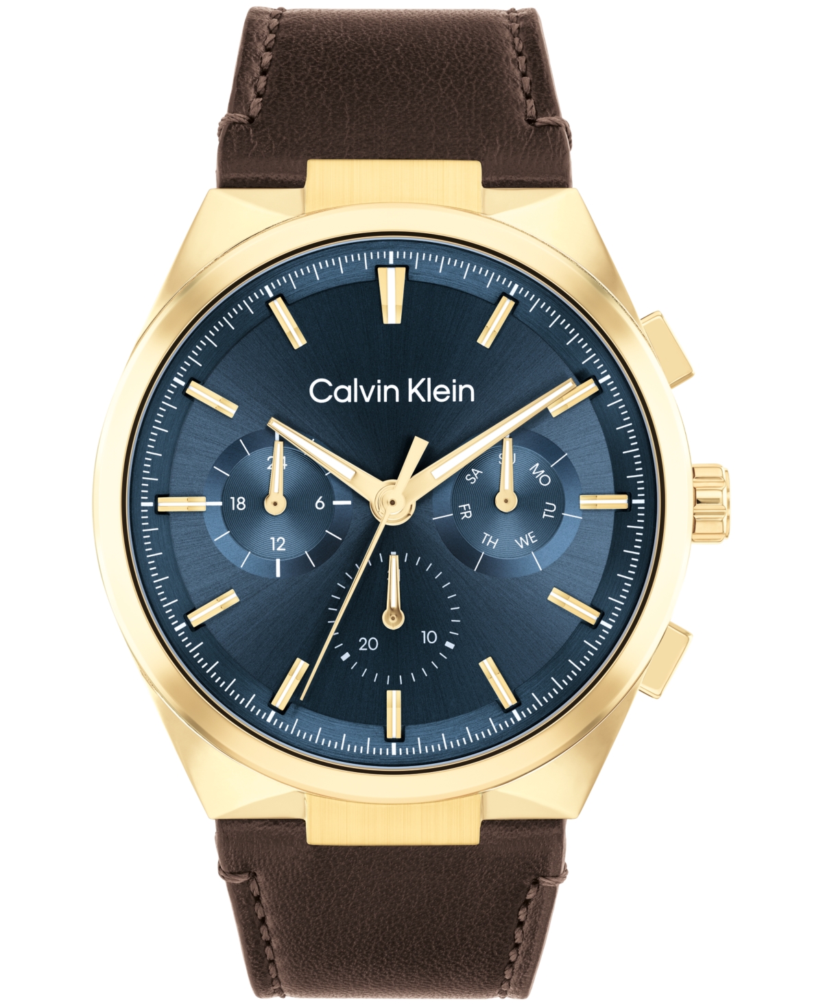 Calvin Klein Men's Distinguish Brown Leather Strap Watch 44mm