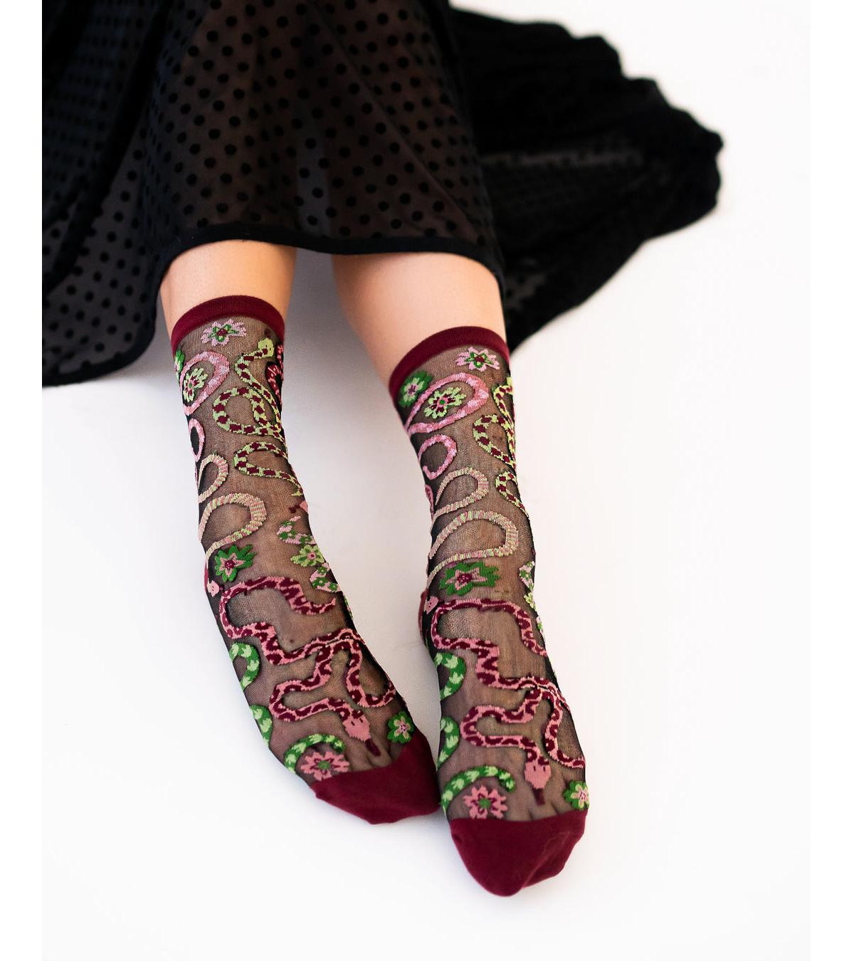 Shop Sock Candy Women's Serpentine Floral Black Sheer Sock In Snake