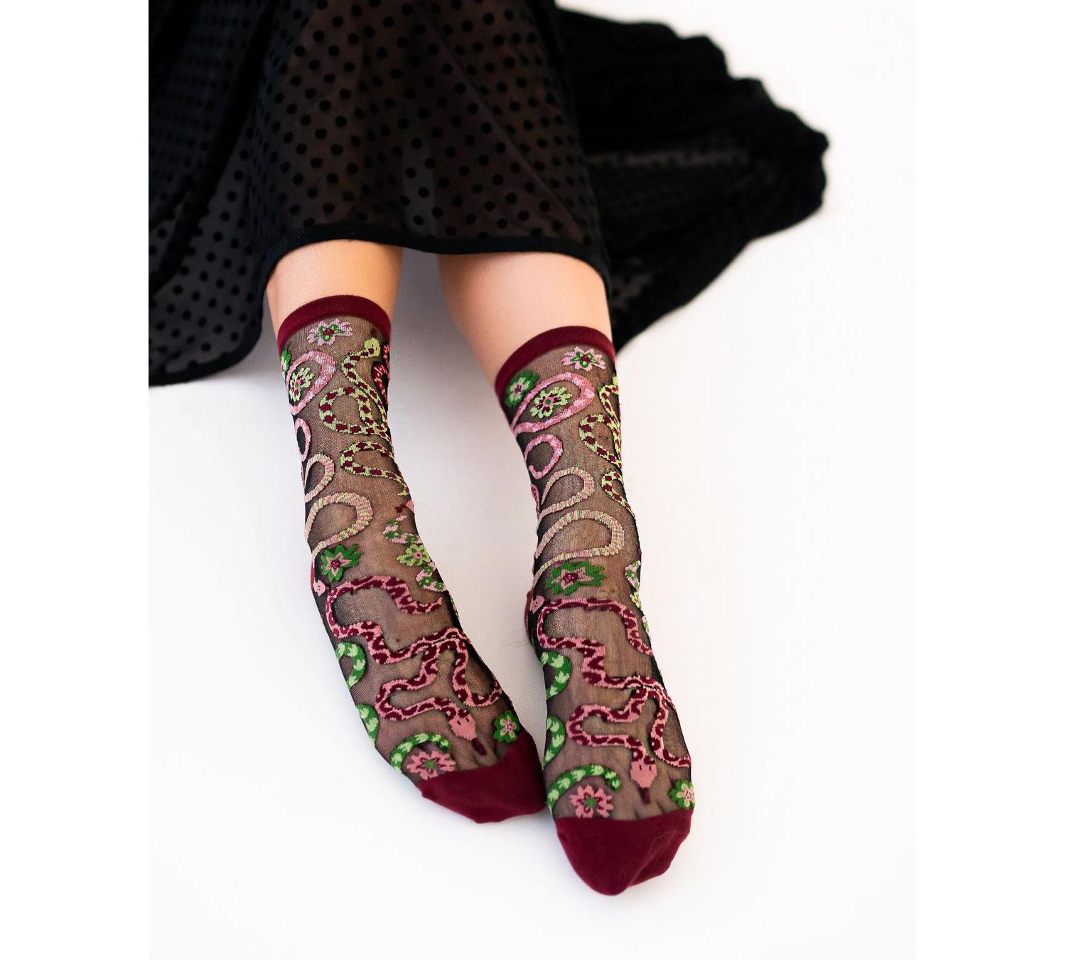 Women's Serpentine Floral Black Sheer Sock