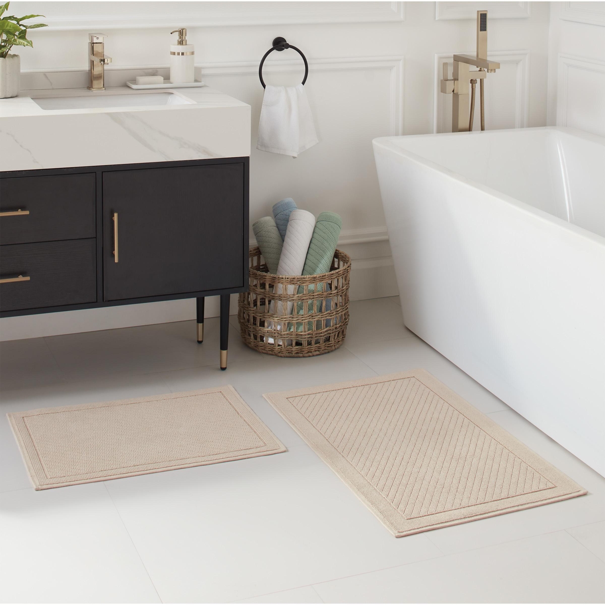Host & Home Cotton Bath Rug, Stylish Textured Woven Design, Slip Resistant Backing, 5 Color Options, 2-Piece Set - 17x24 & 20x32
