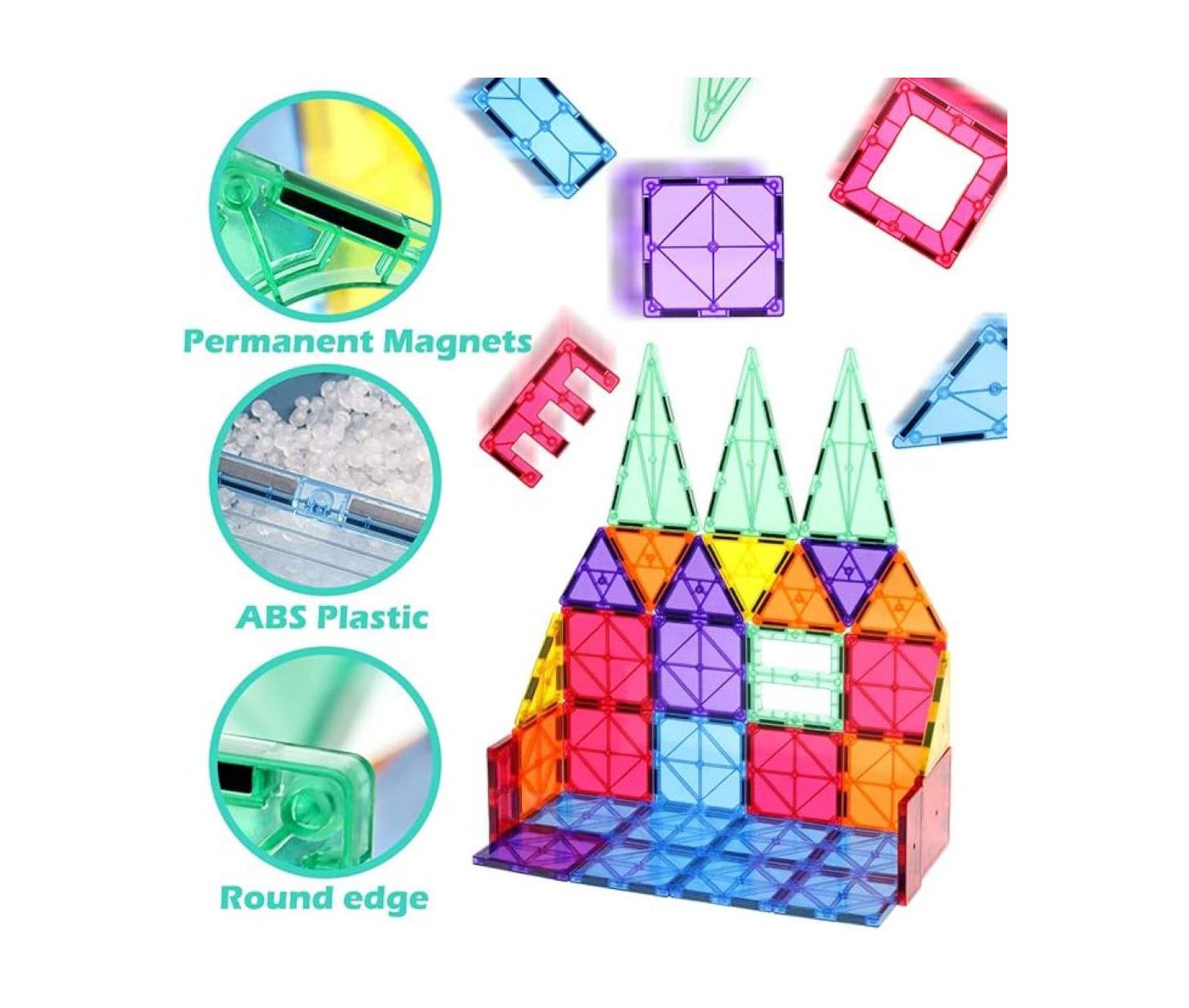 Детские конструкторы Contixo ST4 112-Piece Magnetic Building Tiles, Ages 3+ — фото 3