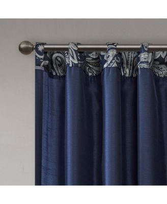 Aubrey Jacquard Room Darkening Curtains, Faux Silk Paisley for Bedroom and Living Room, 84 inch length 2 panels set, Width 50 length 84 inches, Navy Window Panel