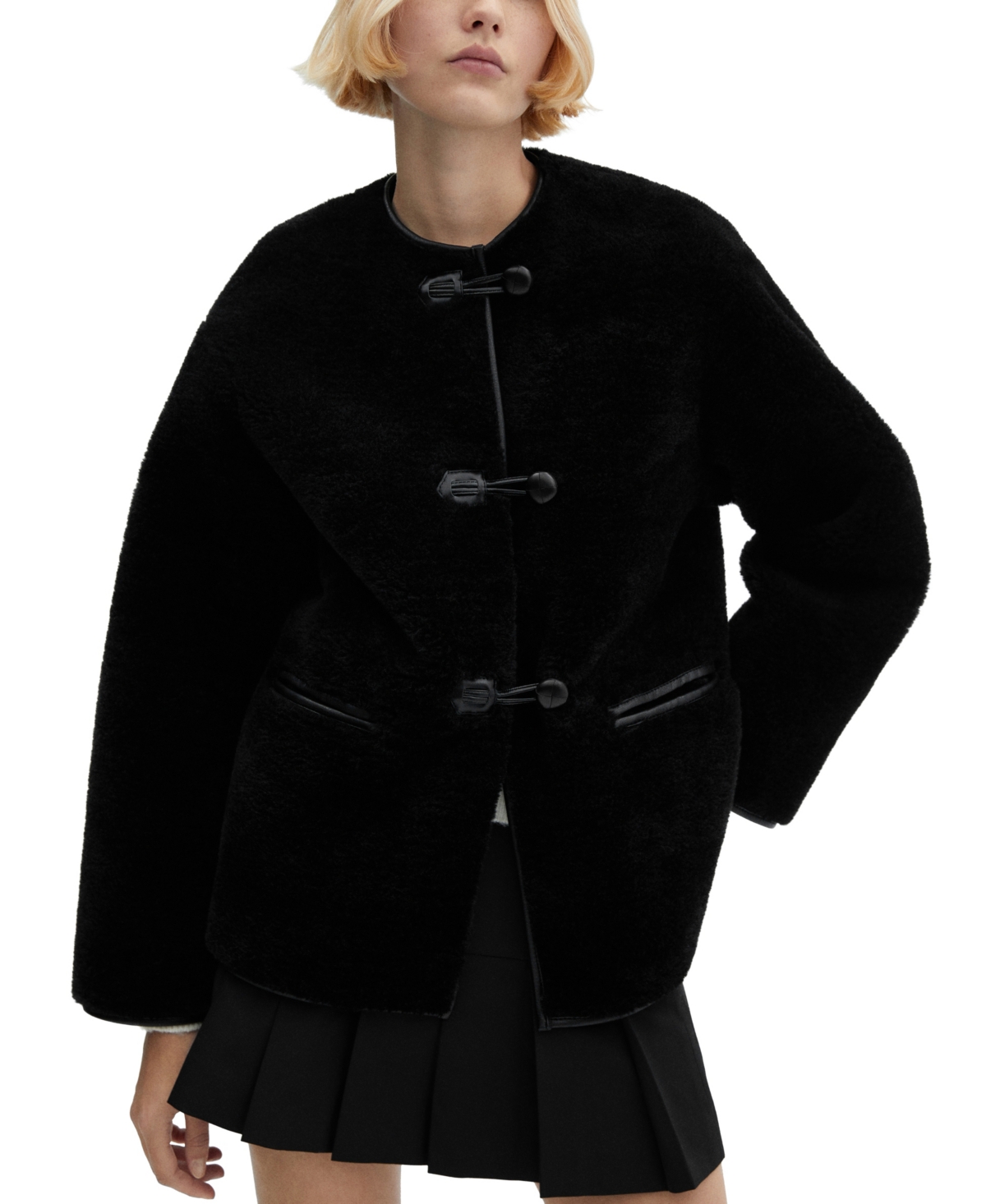 Mango Women's Fur-Effect Appliques Coat