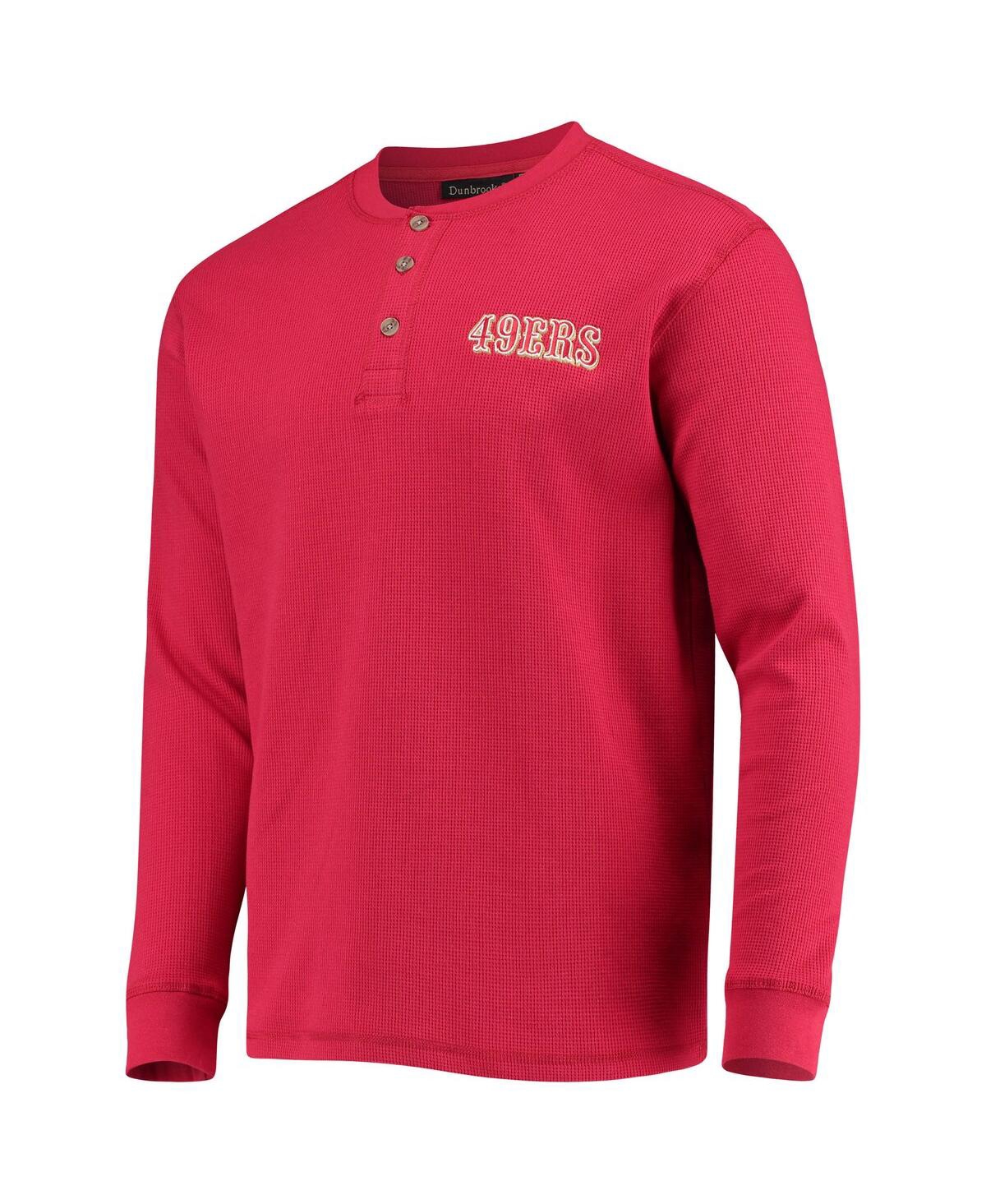DUNBROOKE MEN'S DUNBROOKE SCARLET SAN FRANCISCO 49ERS LOGO MAVERICK THERMAL HENLEY LONG SLEEVE T-SHIRT 