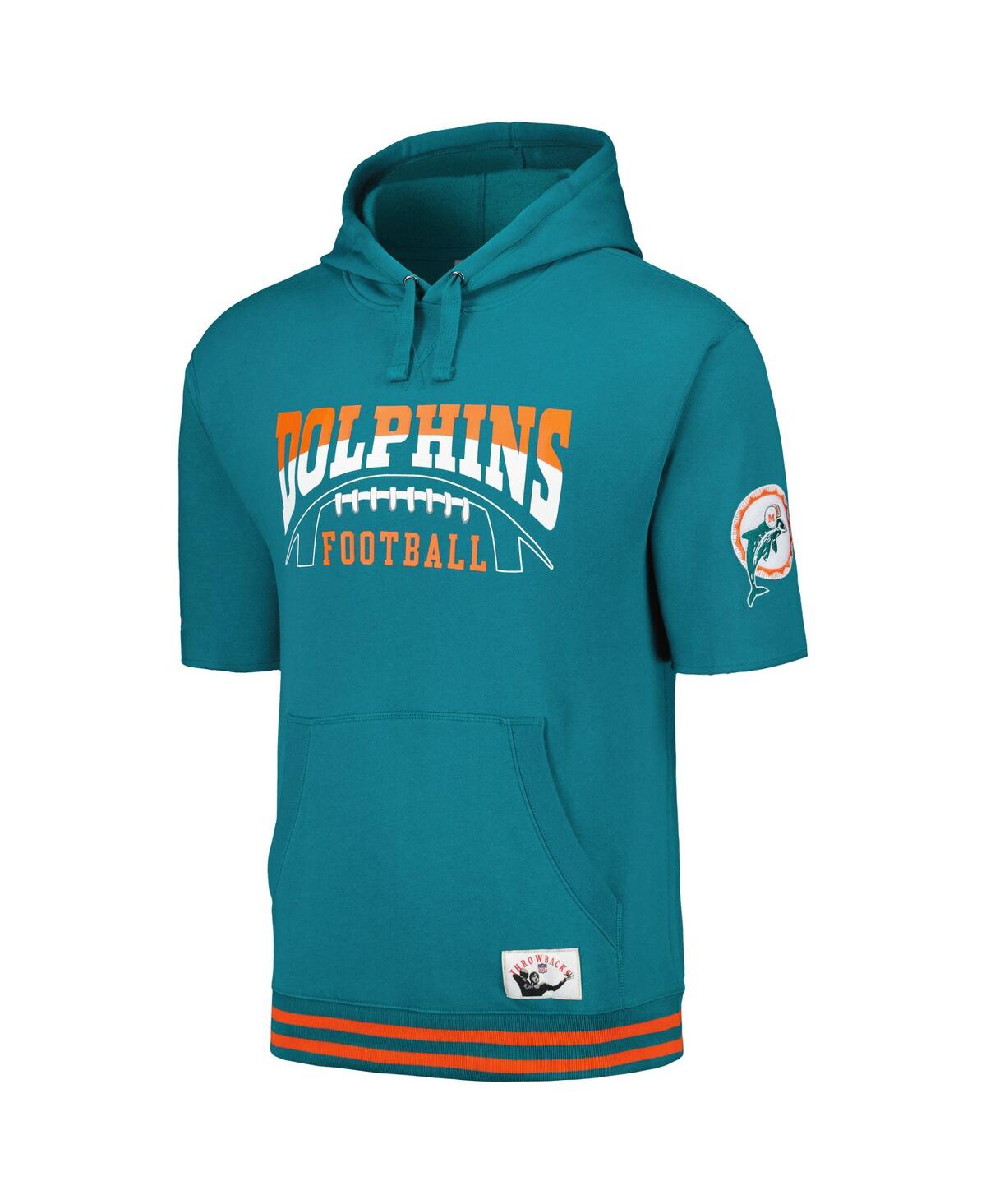 Men's Mitchell & NessMiami Dolphins Pre-Game Short Sleeve Pullover Hoodie - Aqua