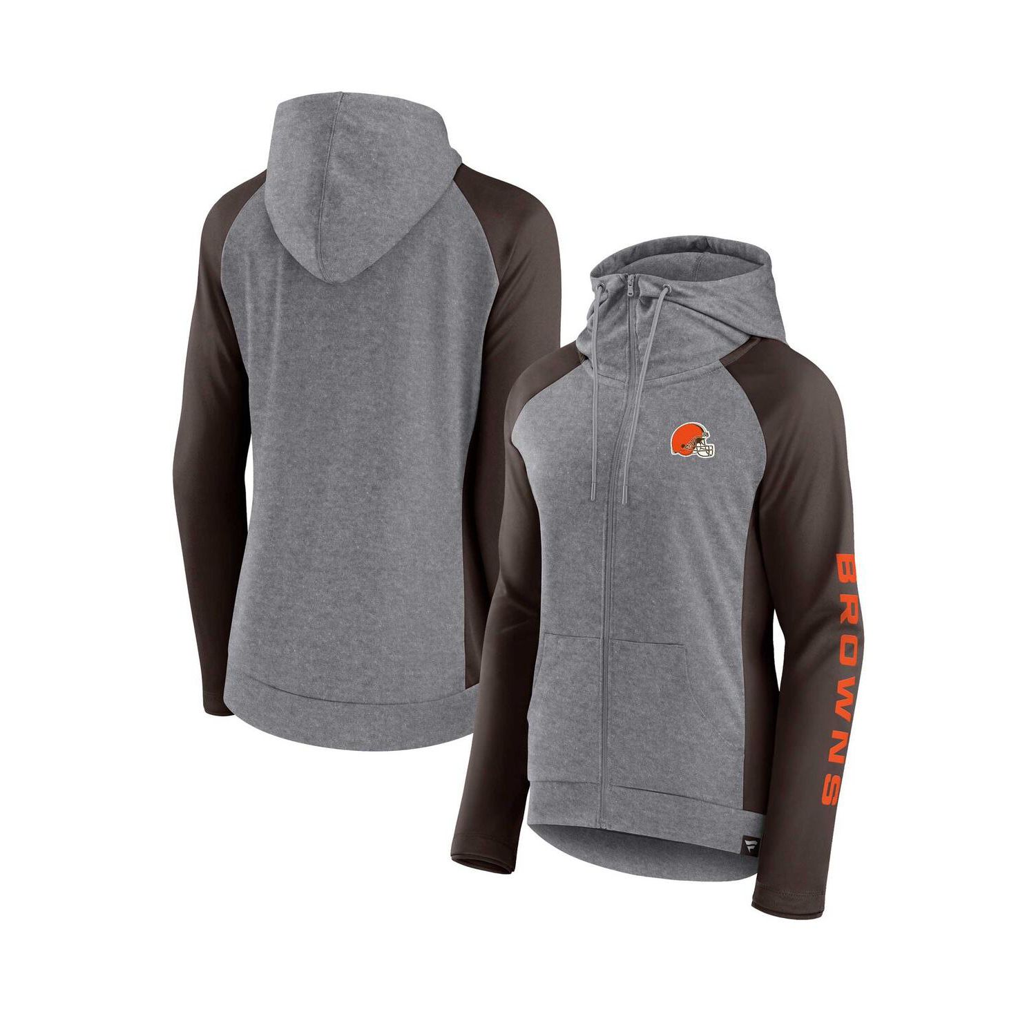 Women's Heather Gray, College Brown Cleveland Browns Blind Side Lightweight Full-Zip Hoodie