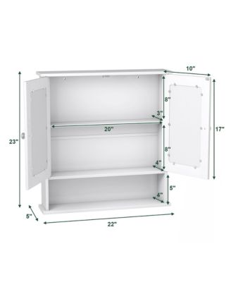  22''W x 5''D x 23''H. New Bathroom Wall Cabinet Double Mirror Door Cupboard Storage Medicine Cabinet Shelf